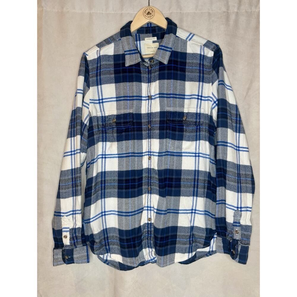 American Eagle Blue Plaid Flannel Shirt XL Soft Button Up Casual